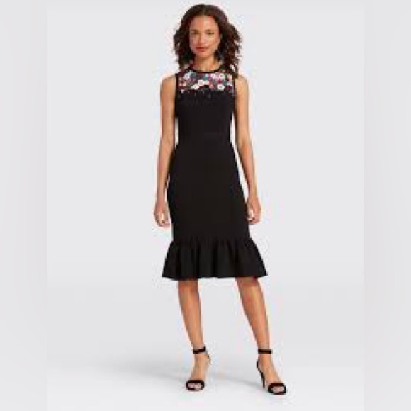 FLORAL EMBROIDERED and jewel embellished TULIP DRESS sz 14 Black Holiday - Picture 7 of 13